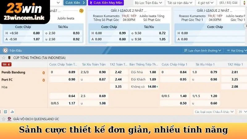 Sảnh cược thiết kế đơn giản, nhiều tính năng
